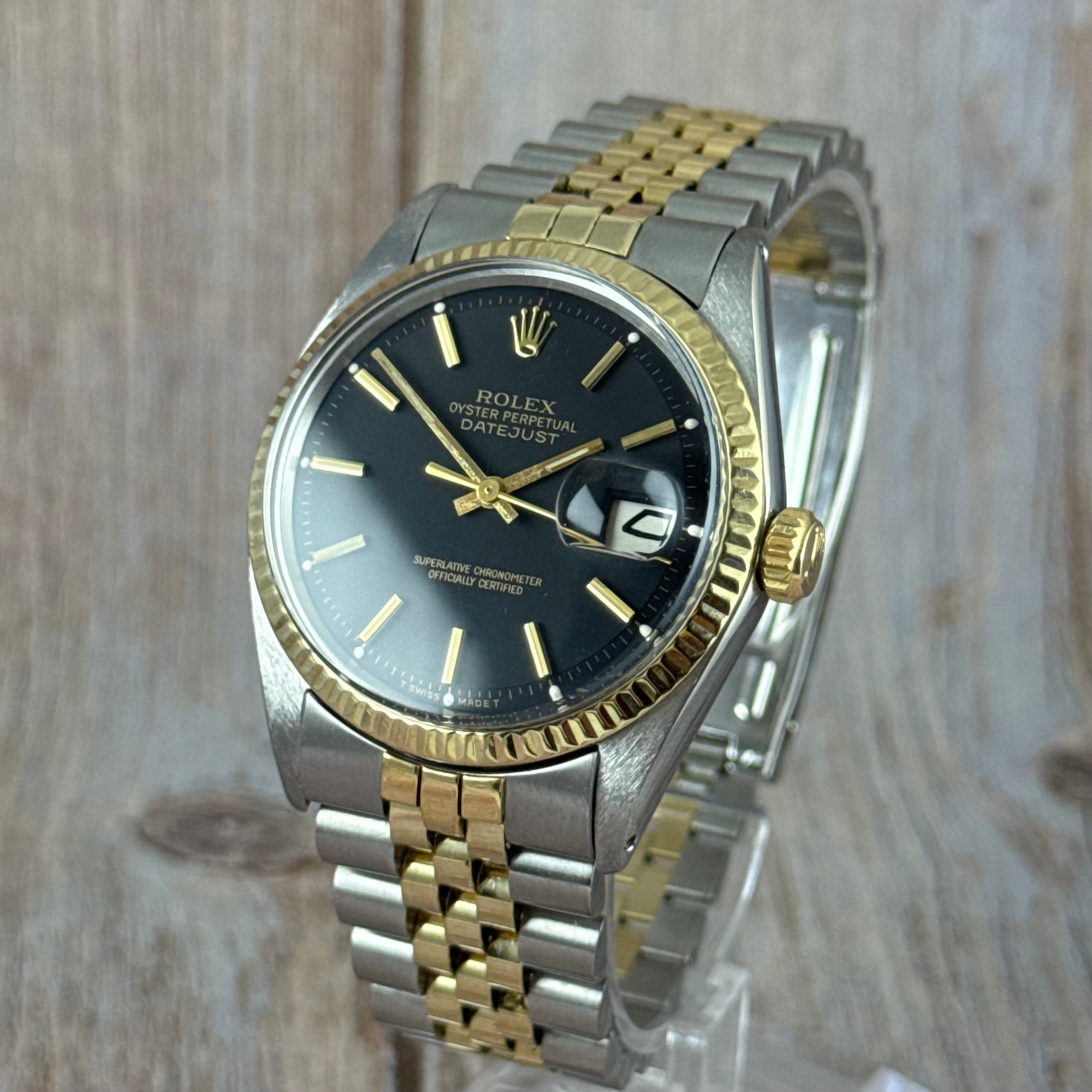 1972 Rolex Datejust 36 18k Gold & Steel 1601 Men’s Wrist Watch Vintage Box & tag