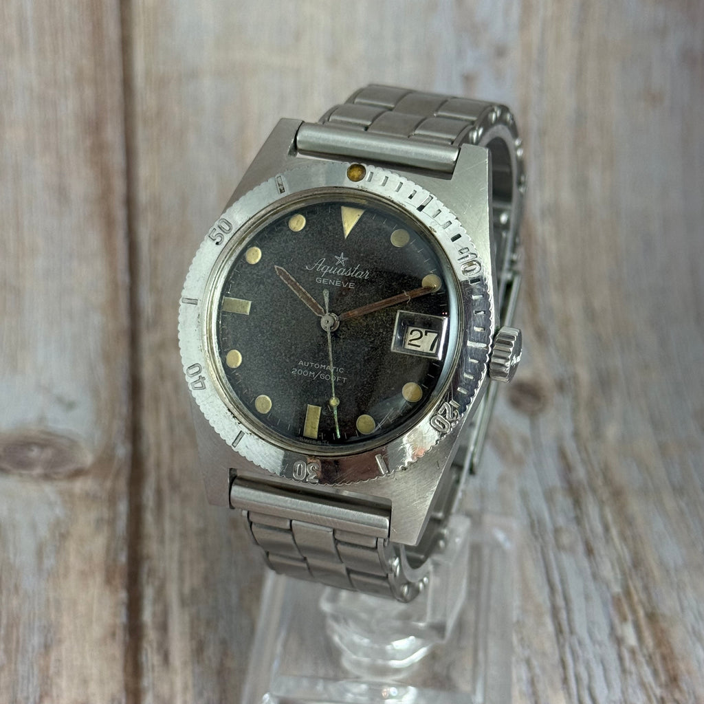 Vintage Aquastar 60 skin divers watch “tropical” patina men’s automatic watch
