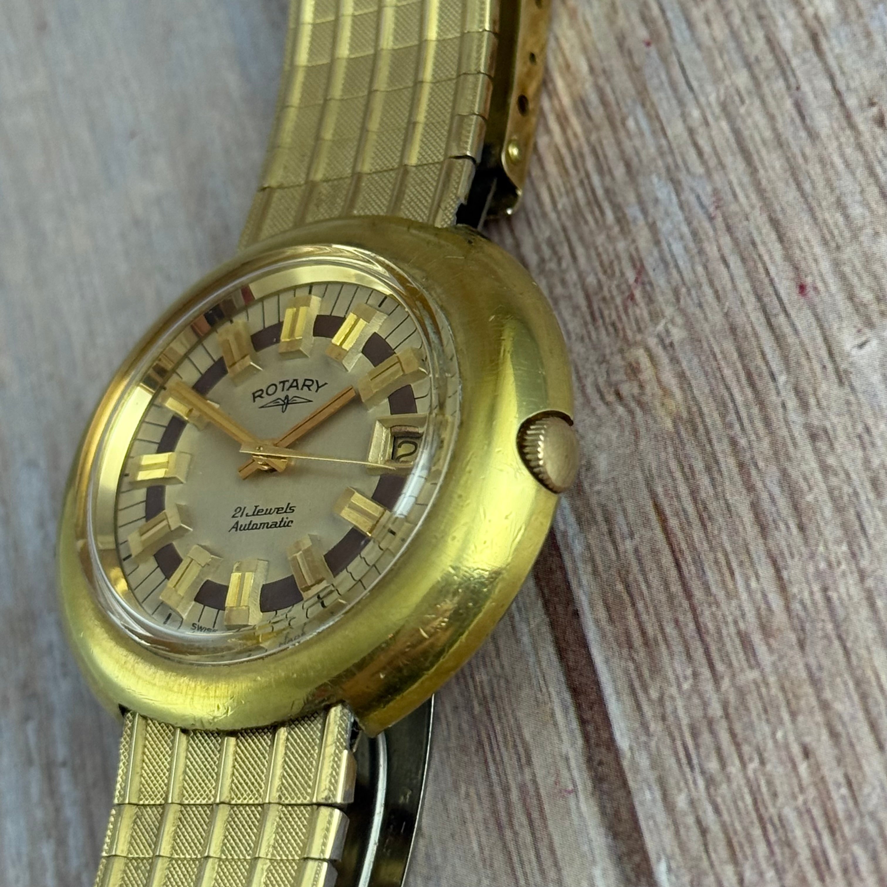 Space age ROTARY UFO men’s automatic divers watch 40mm gold plated