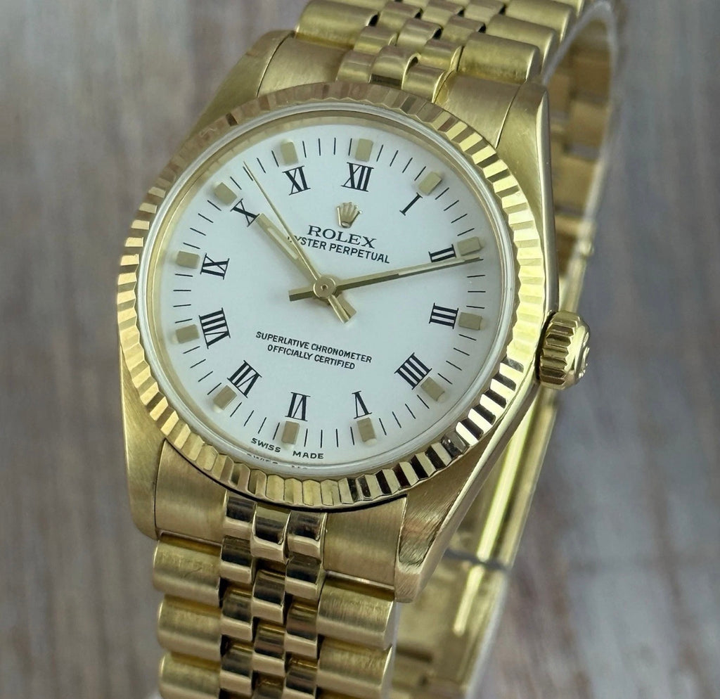 18ct Rolex Oyster Perpetual 31 Ladies Solid Gold Watch Bracelet Box Papers 1996