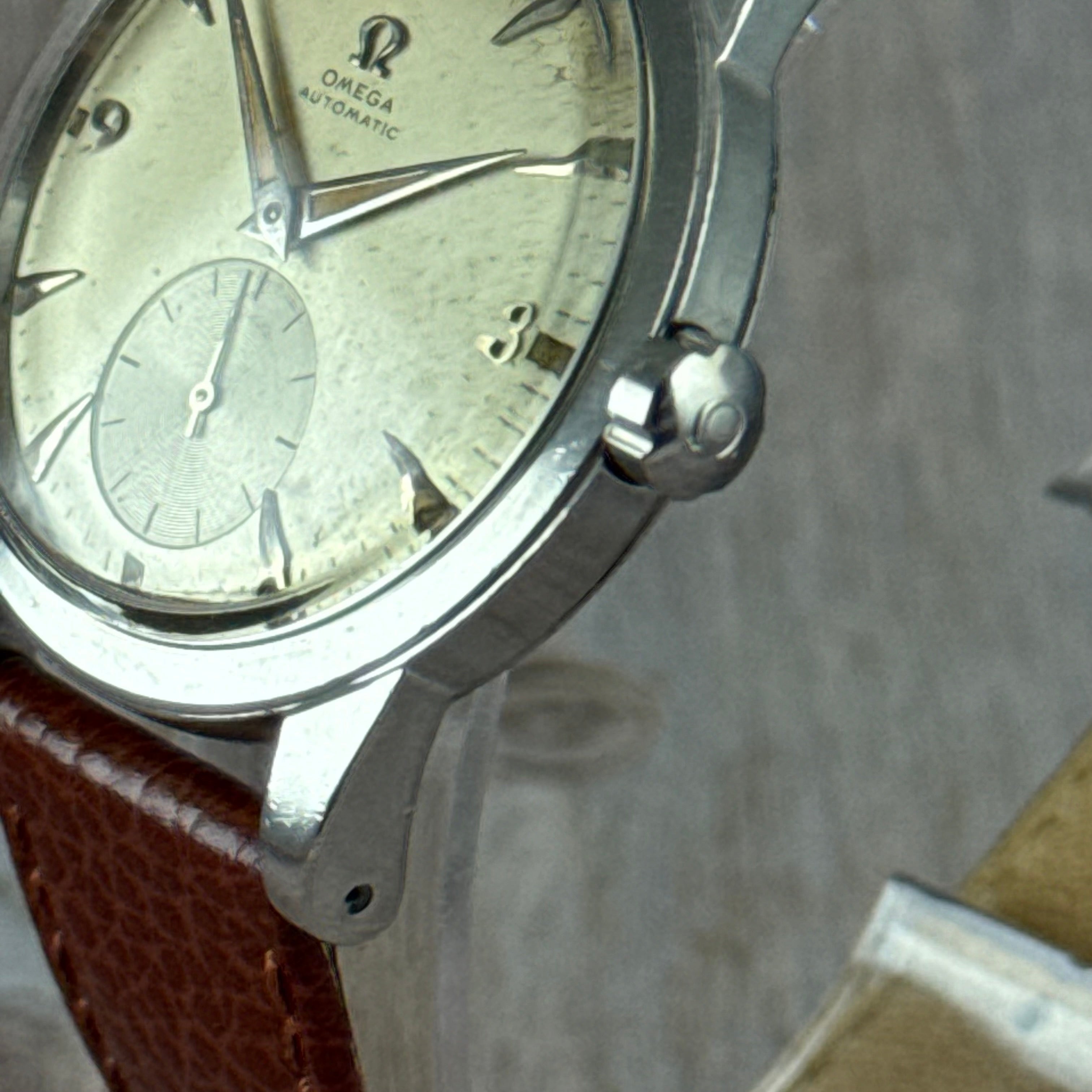 1950 Omega Seamaster “bumper” automatic breguet numerals men’s watch 35mm