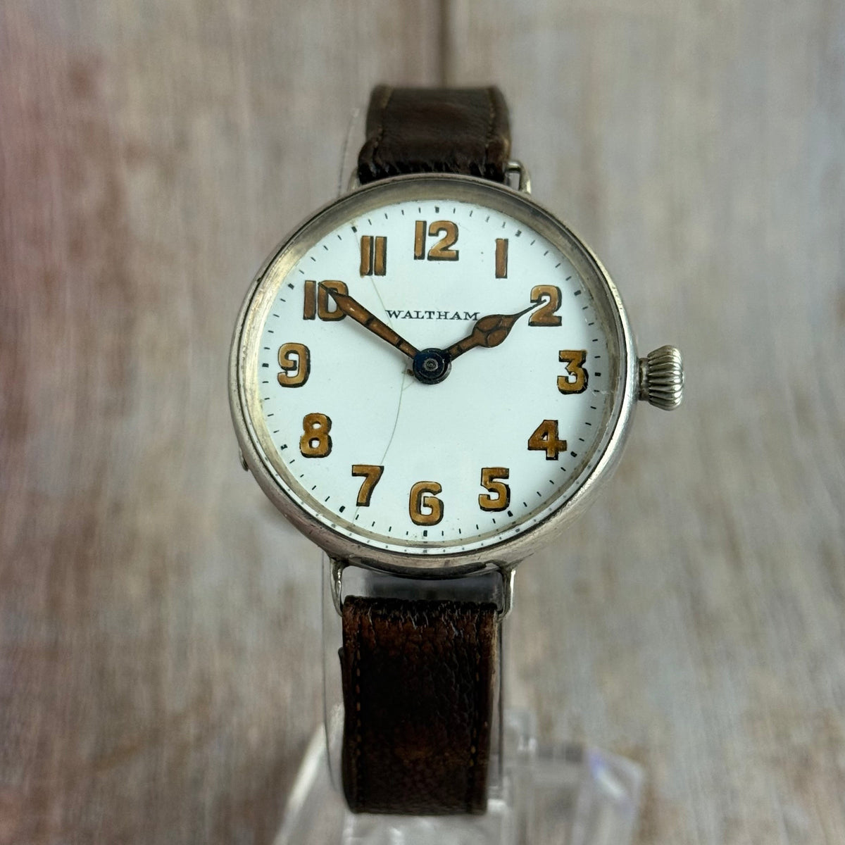 1910s Waltham Officers Trench wrist watch .925 solid silver case military style