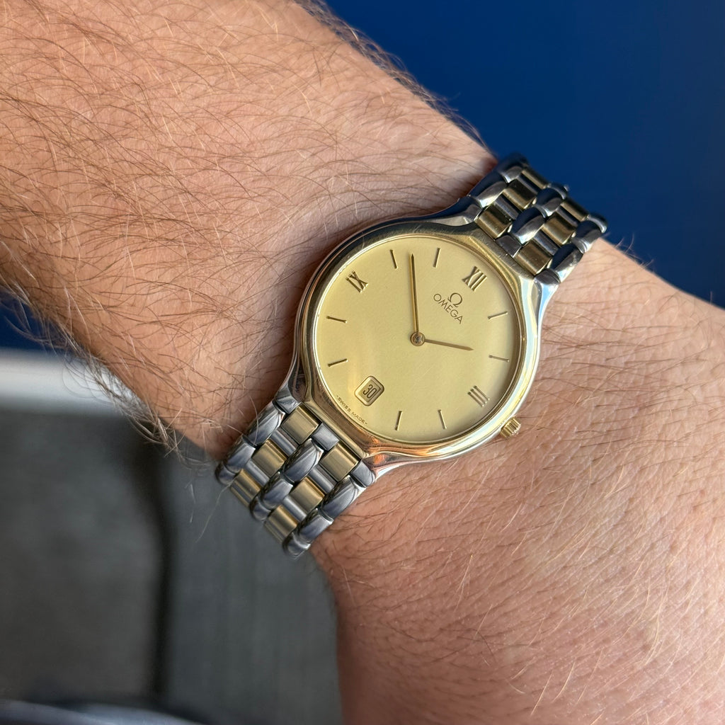 18ct Gold Omega De Ville Gents Dress Watch Quartz Two-tone Steel & Gold