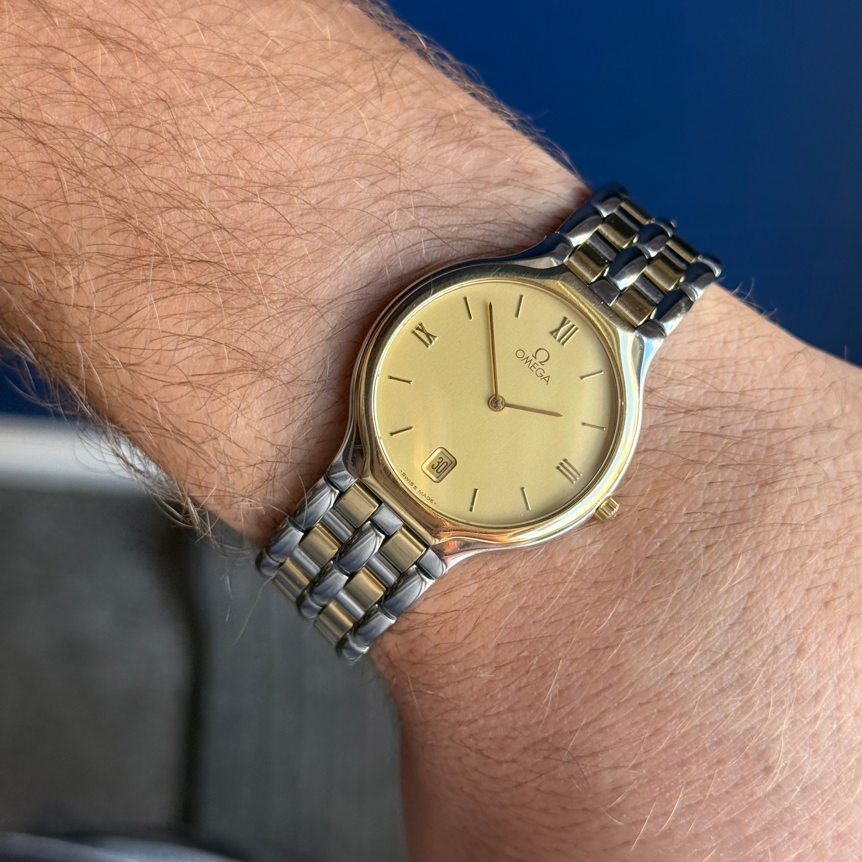 18ct Gold Omega De Ville Gents Dress Watch Quartz Two-tone Steel & Gold