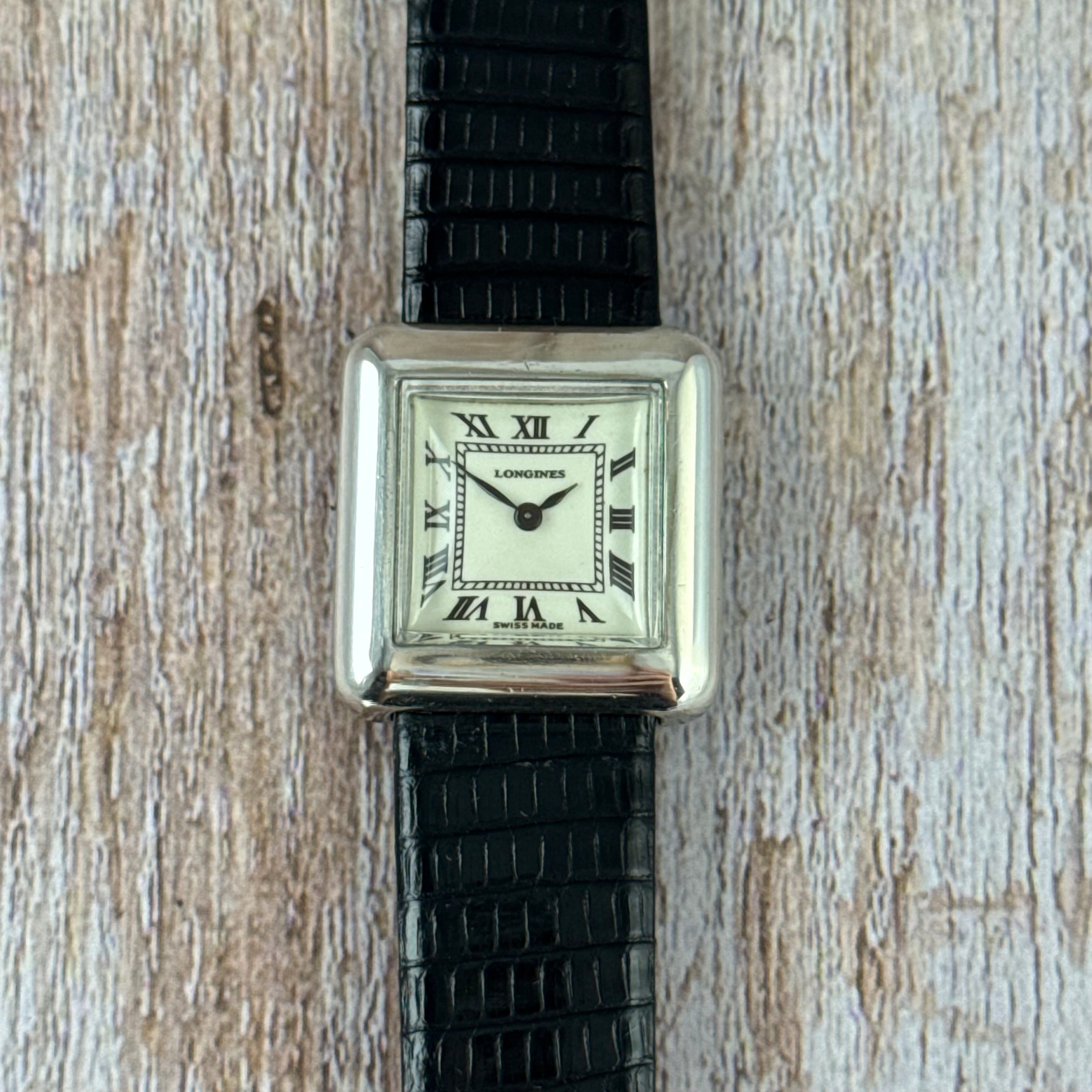 Vintage .925 solid silver Longines ladies tank square dress watch boxed 24mm