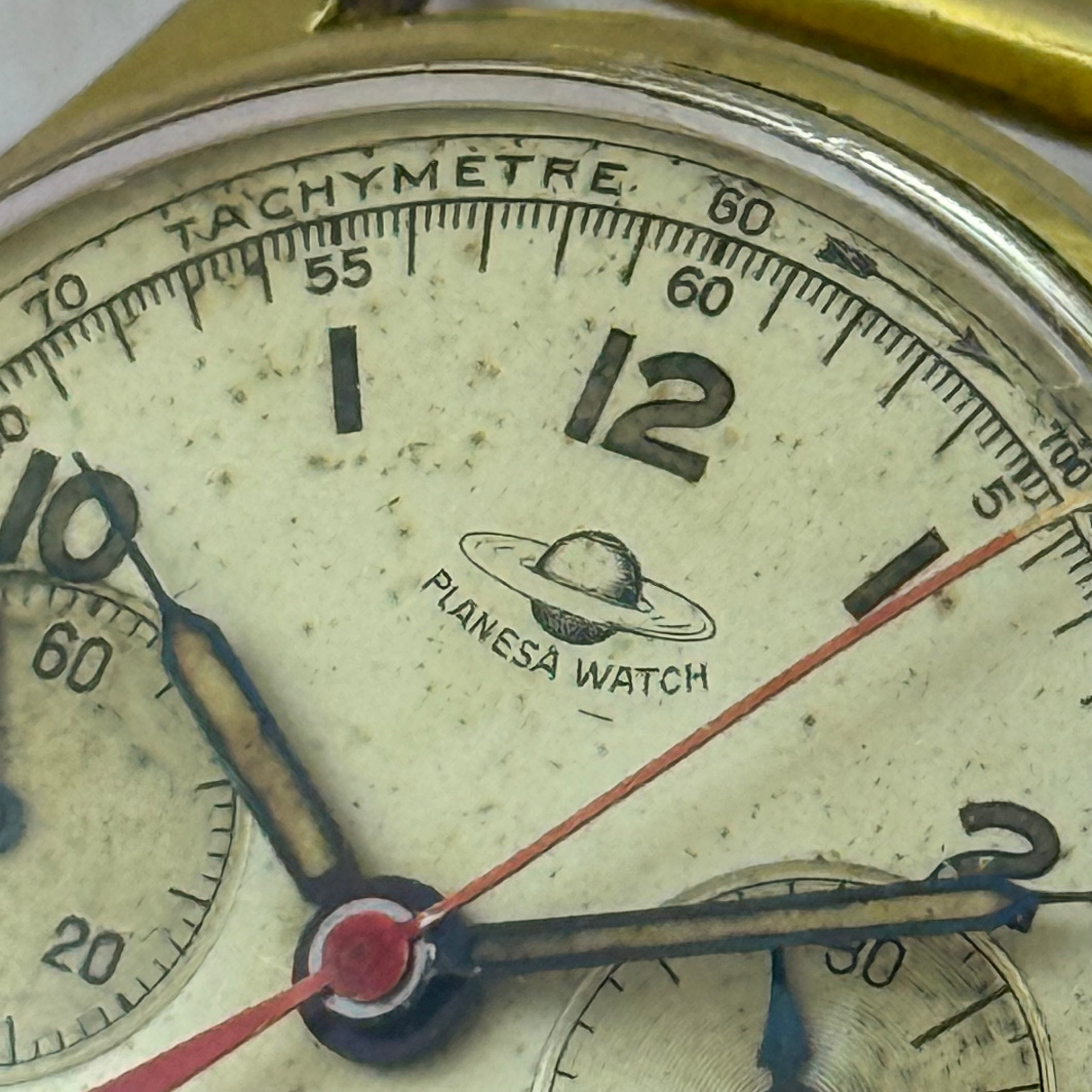 1950s Planesa Watch Men’s Swiss Chronograph Wrist Watch Gold Plated 36mm Working