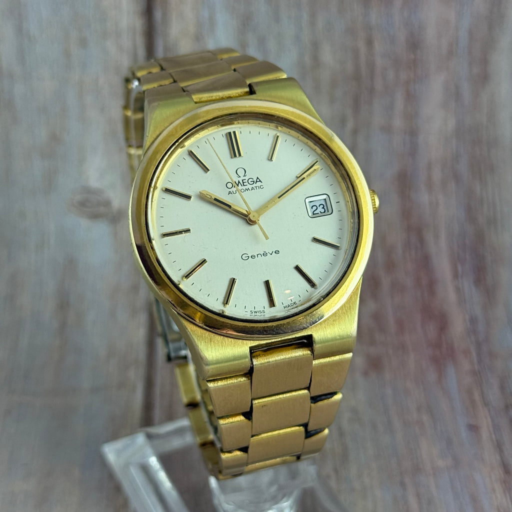1973 Omega Geneve Automatic Men’s Gold Plated Watch Integral Bracelet 36mm