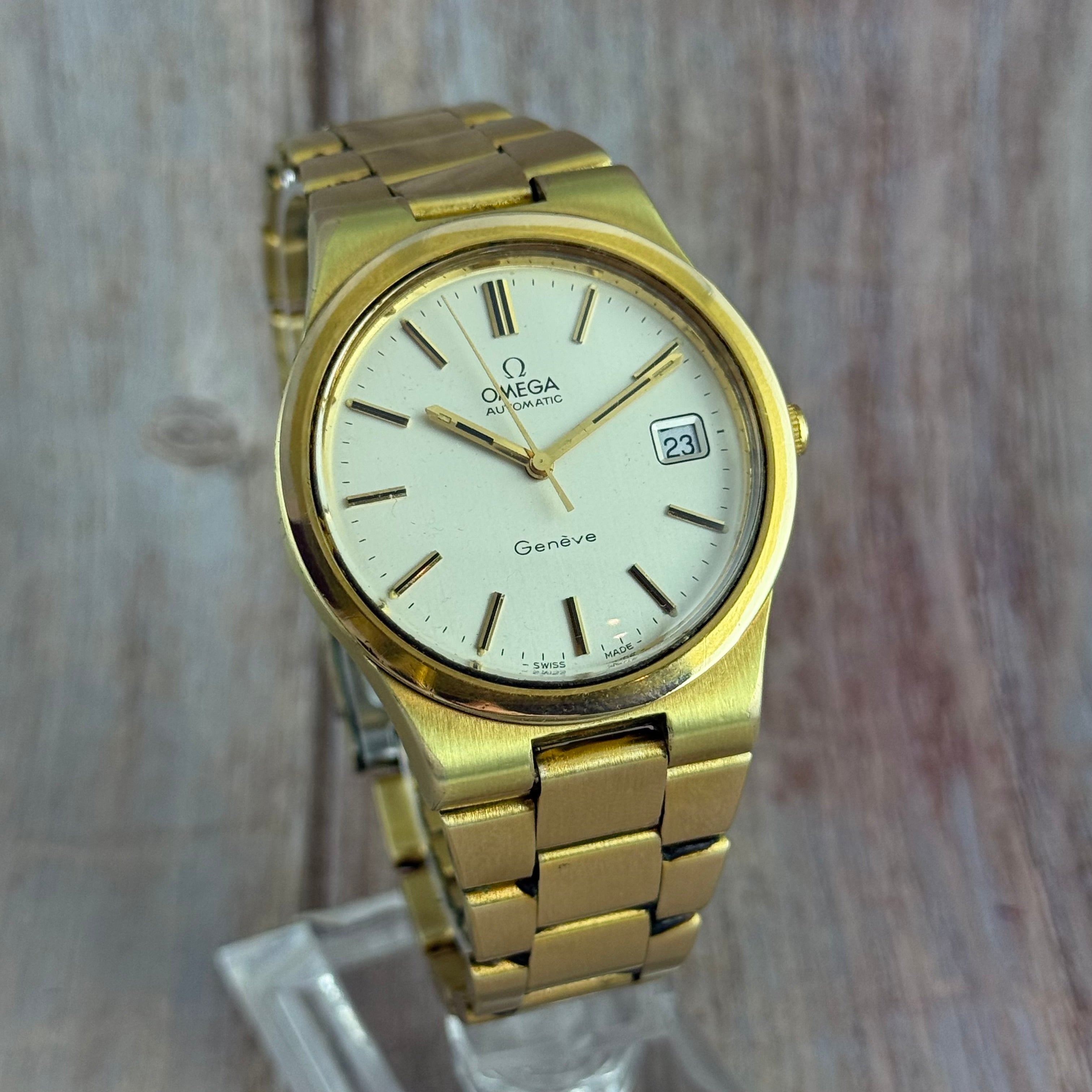 1973 Omega Geneve Automatic Men’s Gold Plated Watch Integral Bracelet 36mm