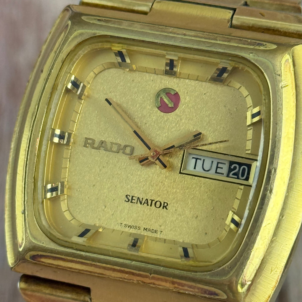 1970s Rado Senator Men’s Automatic Day-date Watch Gold Plated Tv Case 37mm