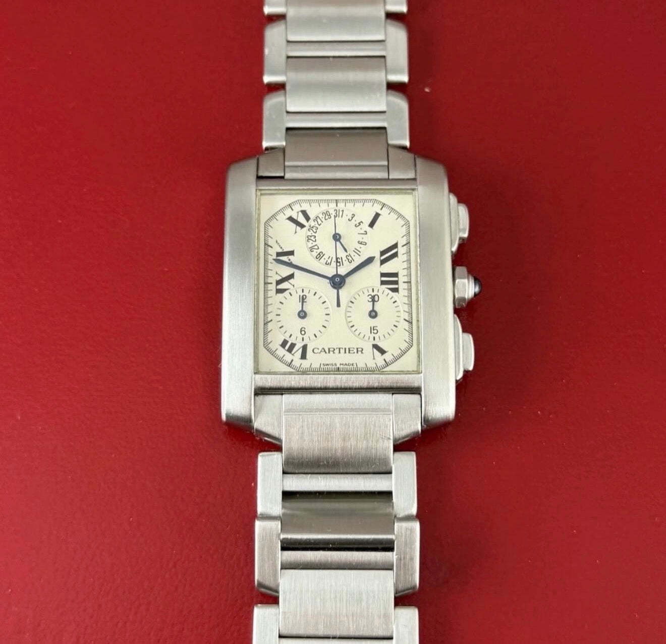 Cartier Tank Francaise Chronoflex Quartz Mens Wrist Watch 29mm Ref.2303 With box and two strap options