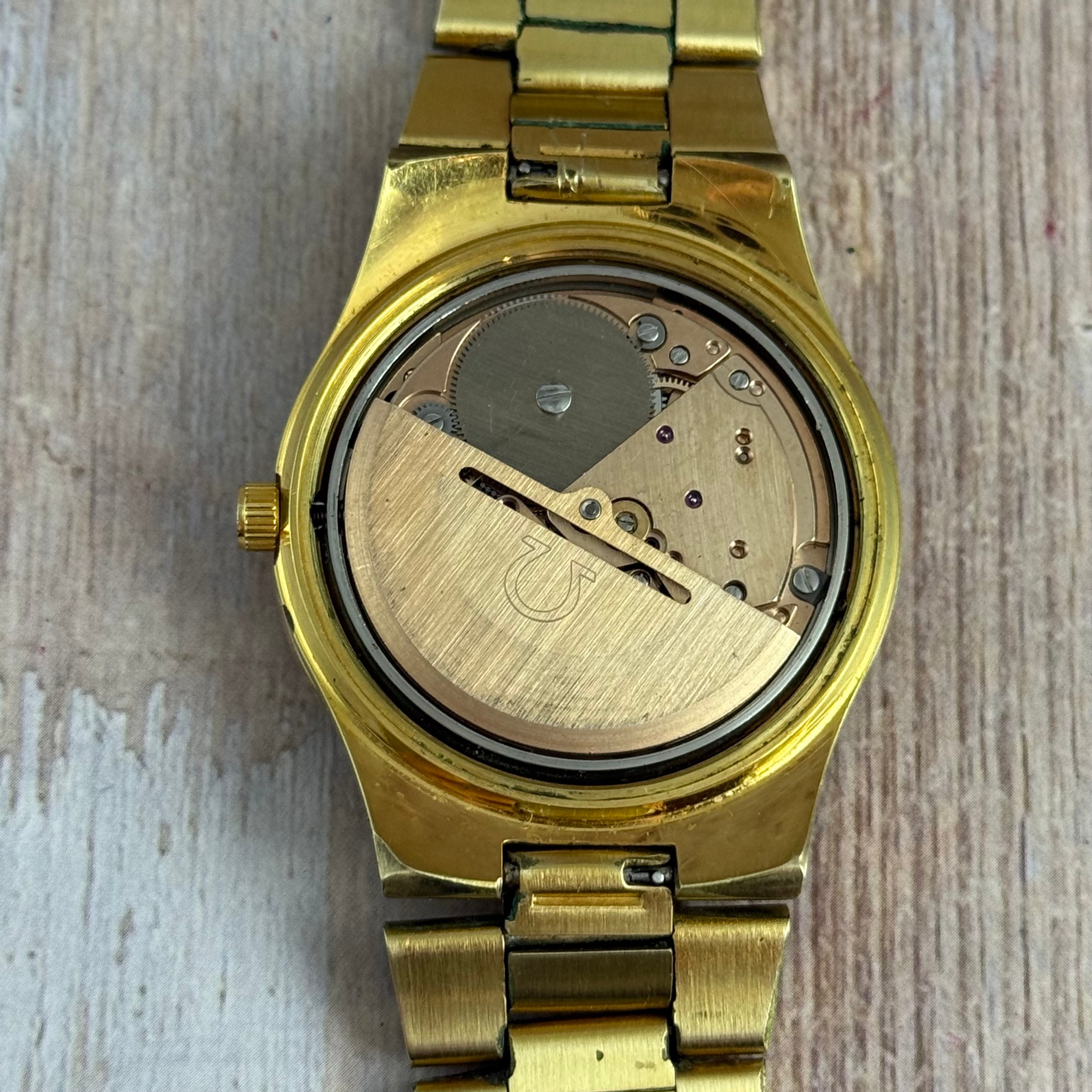 1973 Omega Geneve Automatic Men’s Gold Plated Watch Integral Bracelet 36mm