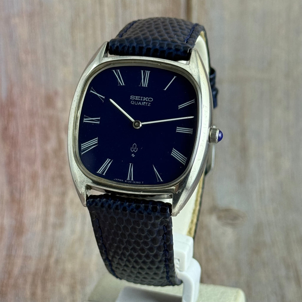 1976 Solid Silver Seiko Quartz Men’s Blue Dial Wrist Watch (4130-5331)