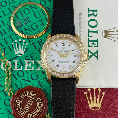 18ct Rolex Oyster Perpetual 31 Ladies Solid Gold Watch Box Papers 1996