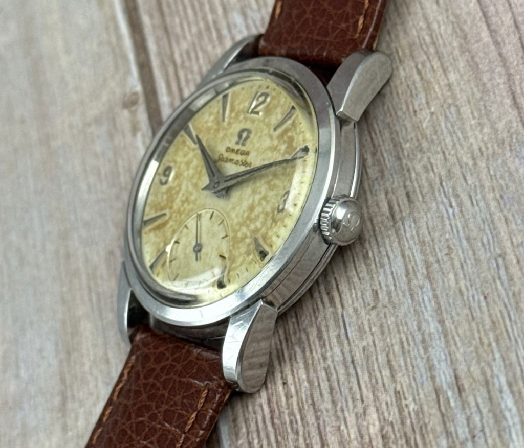 1954 Omega Seamaster Men’s Steel Watch ‘pumpkin’ Patina 34mm Vintage Manual