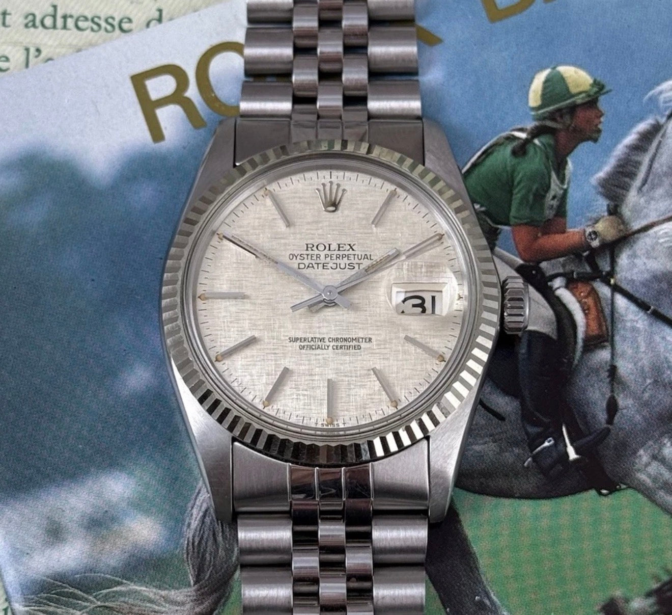 1980 Rolex Datejust 36 16014 Linen Dial 18ct Gold Bezel Full Set