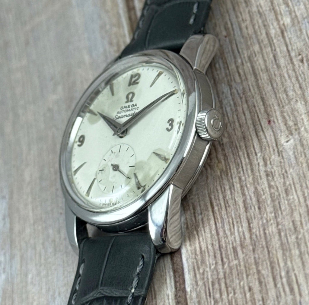 1954 Omega Seamaster Automatic Men’s Steel Wrist Watch “moon Crater” Patina Dial