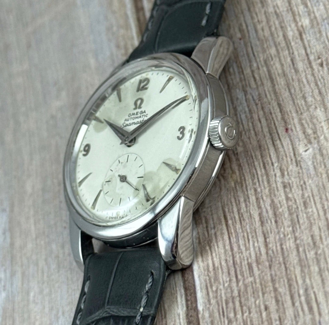 1954 Omega Seamaster Automatic Men’s Steel Wrist Watch “moon Crater” Patina Dial