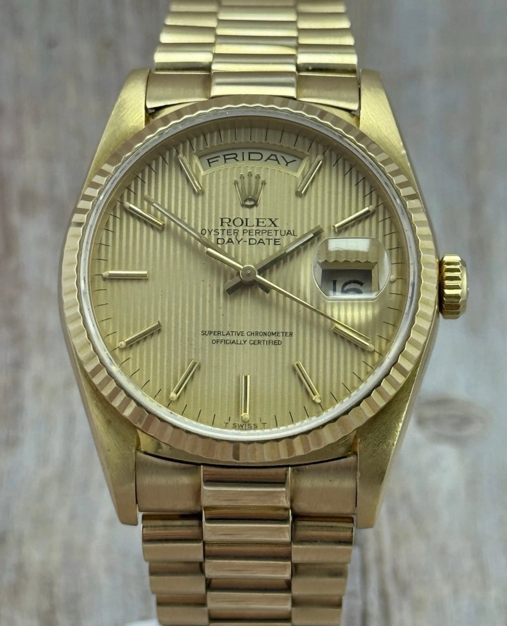 Vintage Rolex Day-Date 36 “president” tapestry dial w box & bracelet 18238