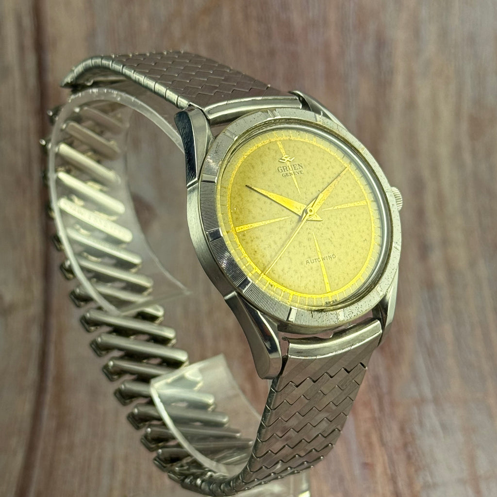 1950s Gruen Precision autowind ‘bumper’ automatic men’s wrist watch boxed 34mm
