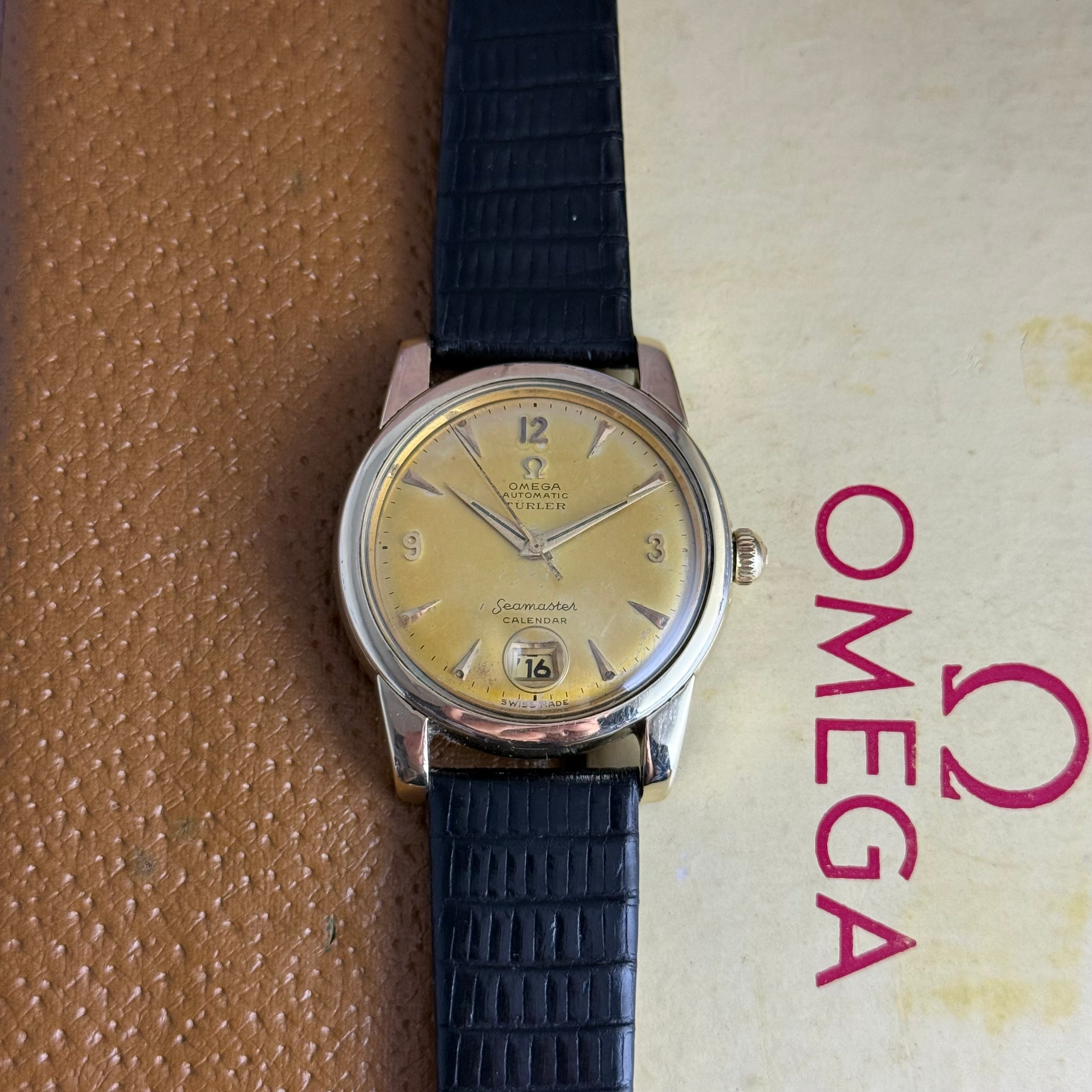 1952 Omega Seamaster Türler double signed dial men’s automatic calendar wrist watch watch boxed
