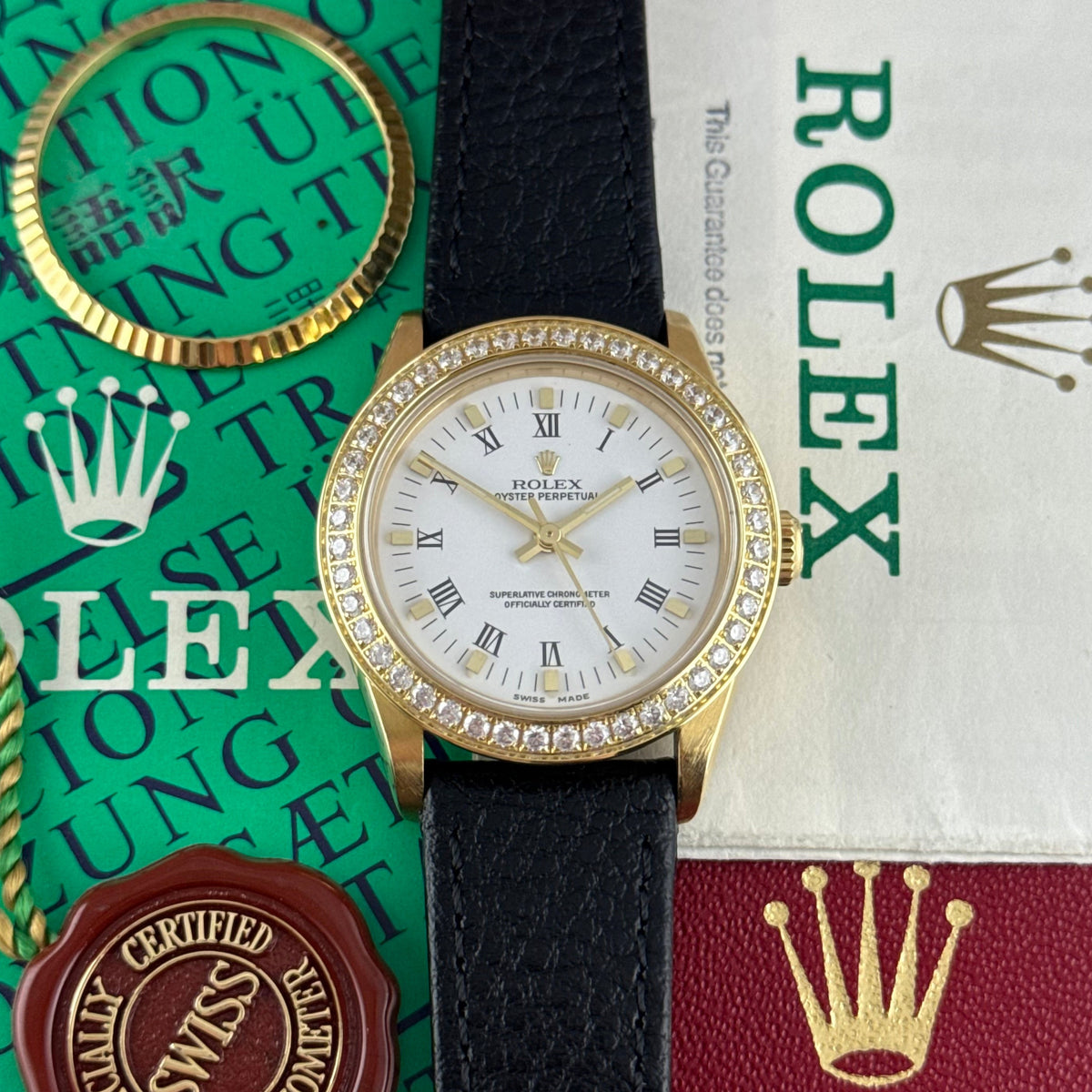 18ct Rolex Oyster Perpetual 31 Ladies Solid Gold Watch Box Papers 1996