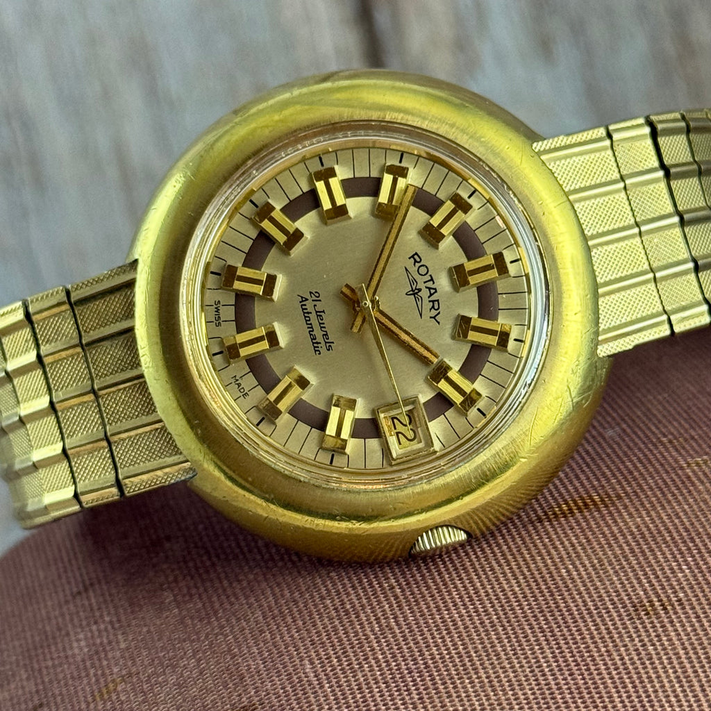 Space age ROTARY UFO men’s automatic divers watch 40mm gold plated