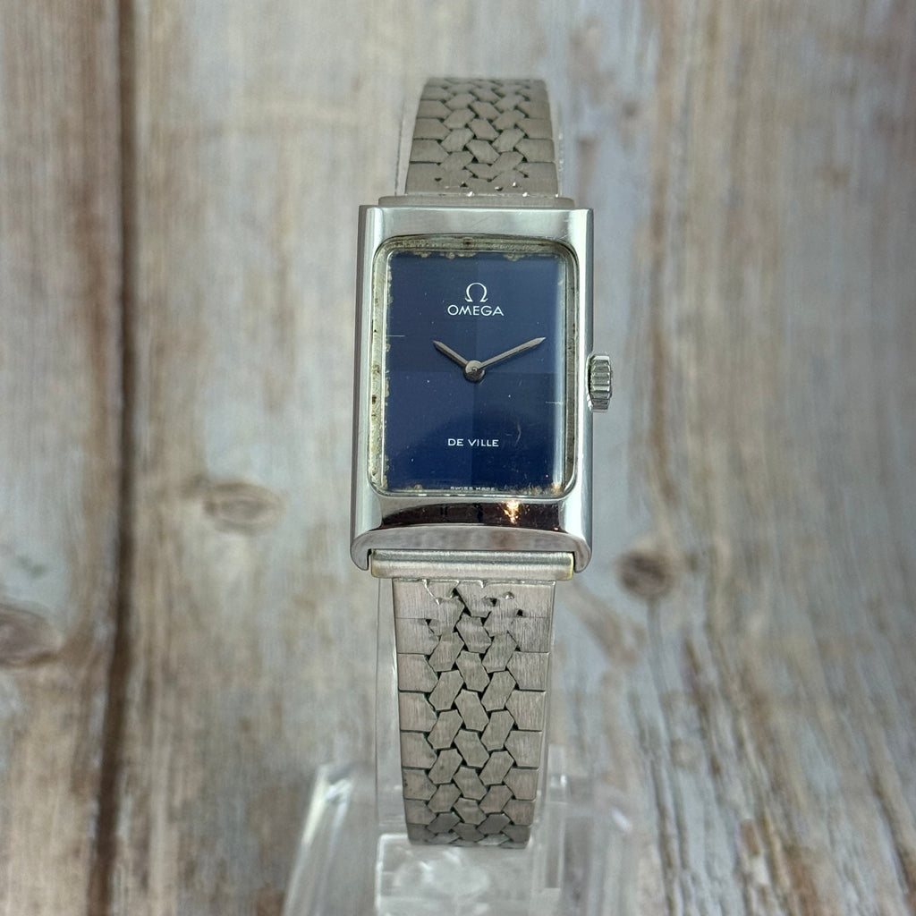 1973 Omega De Ville ladies tank watch manual wind blue dial SERVICED