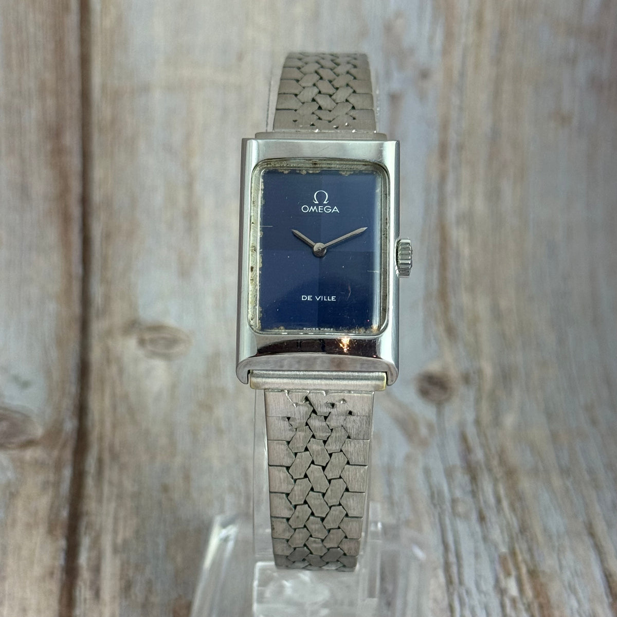 1973 Omega De Ville ladies tank watch manual wind blue dial SERVICED
