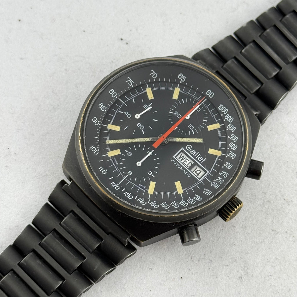 1980s Gallet Multichron 12 Automatic Chronograph PVD 'Valjoux Cal. 7750' "Top Gun"