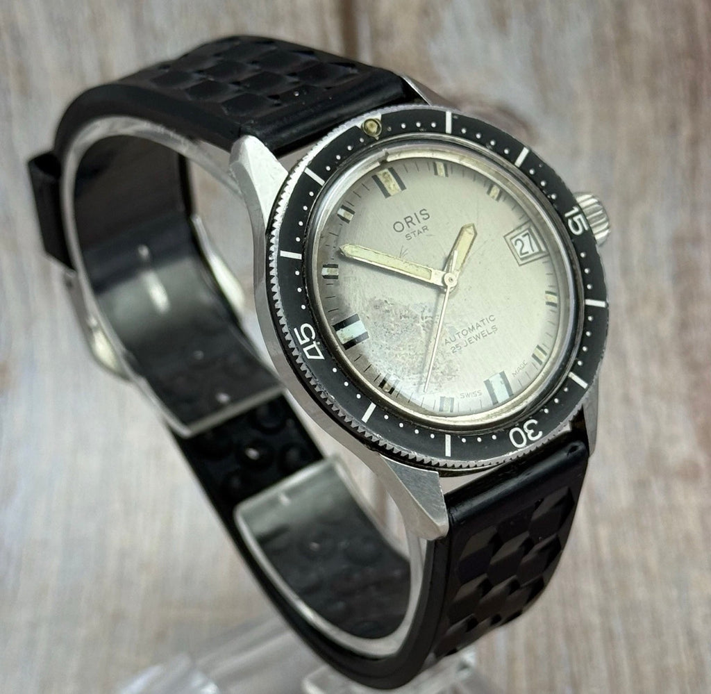 1960s Oris ‘big Crown’ Automatic Skin Divers Watch 36mm Vintage 25 Jewels