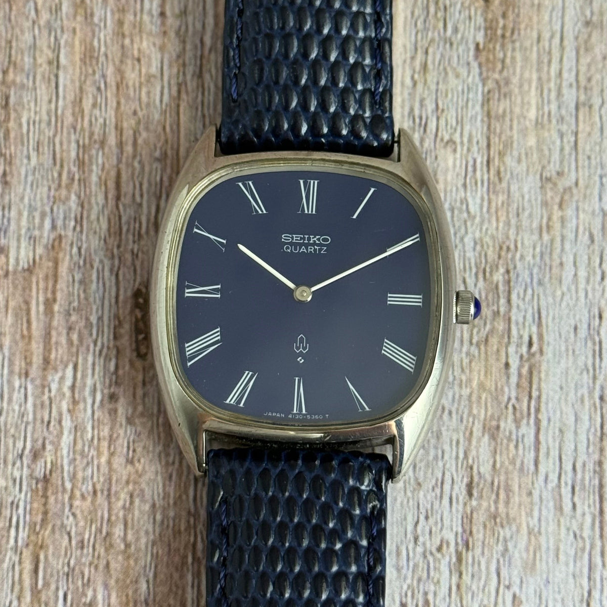 1976 Solid Silver Seiko Quartz Men’s Blue Dial Wrist Watch (4130-5331)