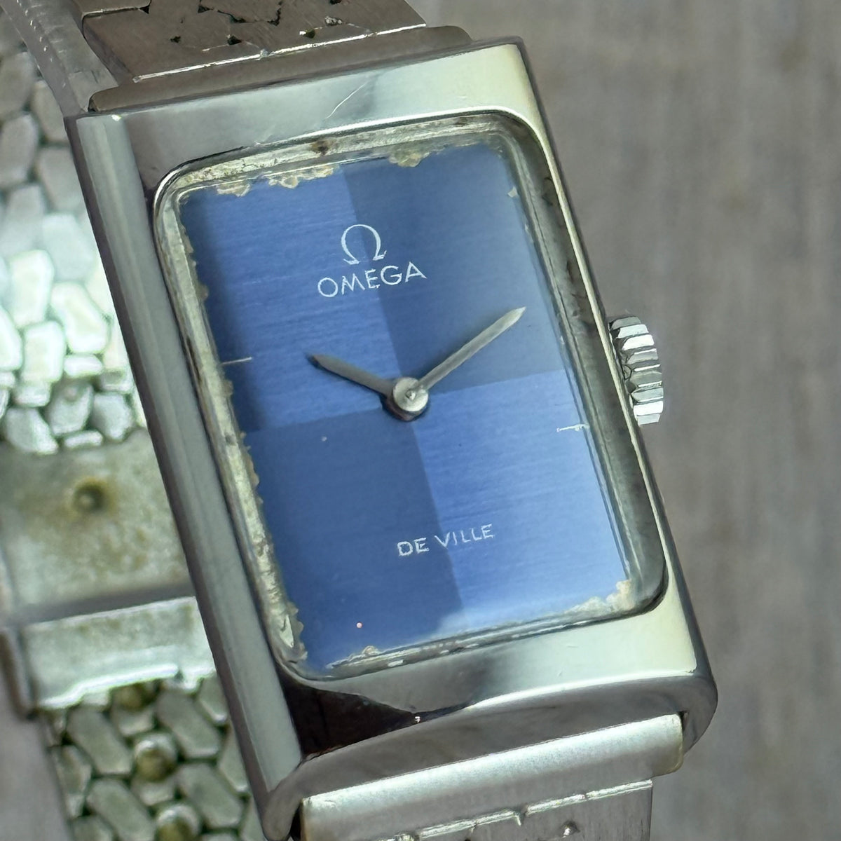 1973 Omega De Ville ladies tank watch manual wind blue dial SERVICED