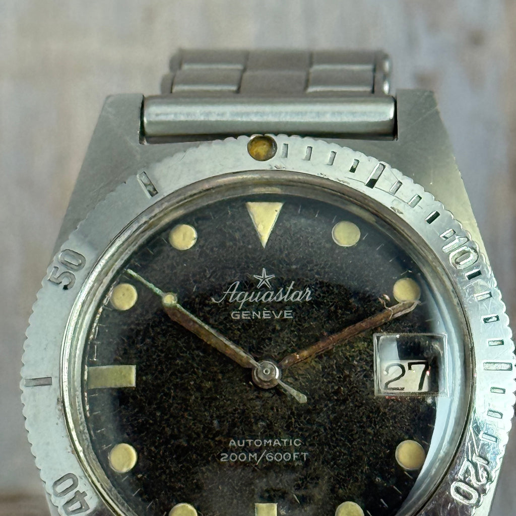 Vintage Aquastar 60 skin divers watch “tropical” patina men’s automatic watch