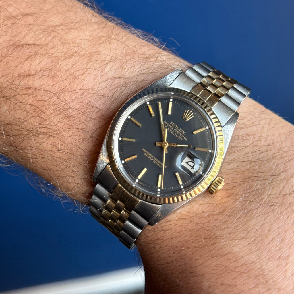 1972 Rolex Datejust 36 18k Gold & Steel 1601 Men’s Wrist Watch Vintage Box & tag