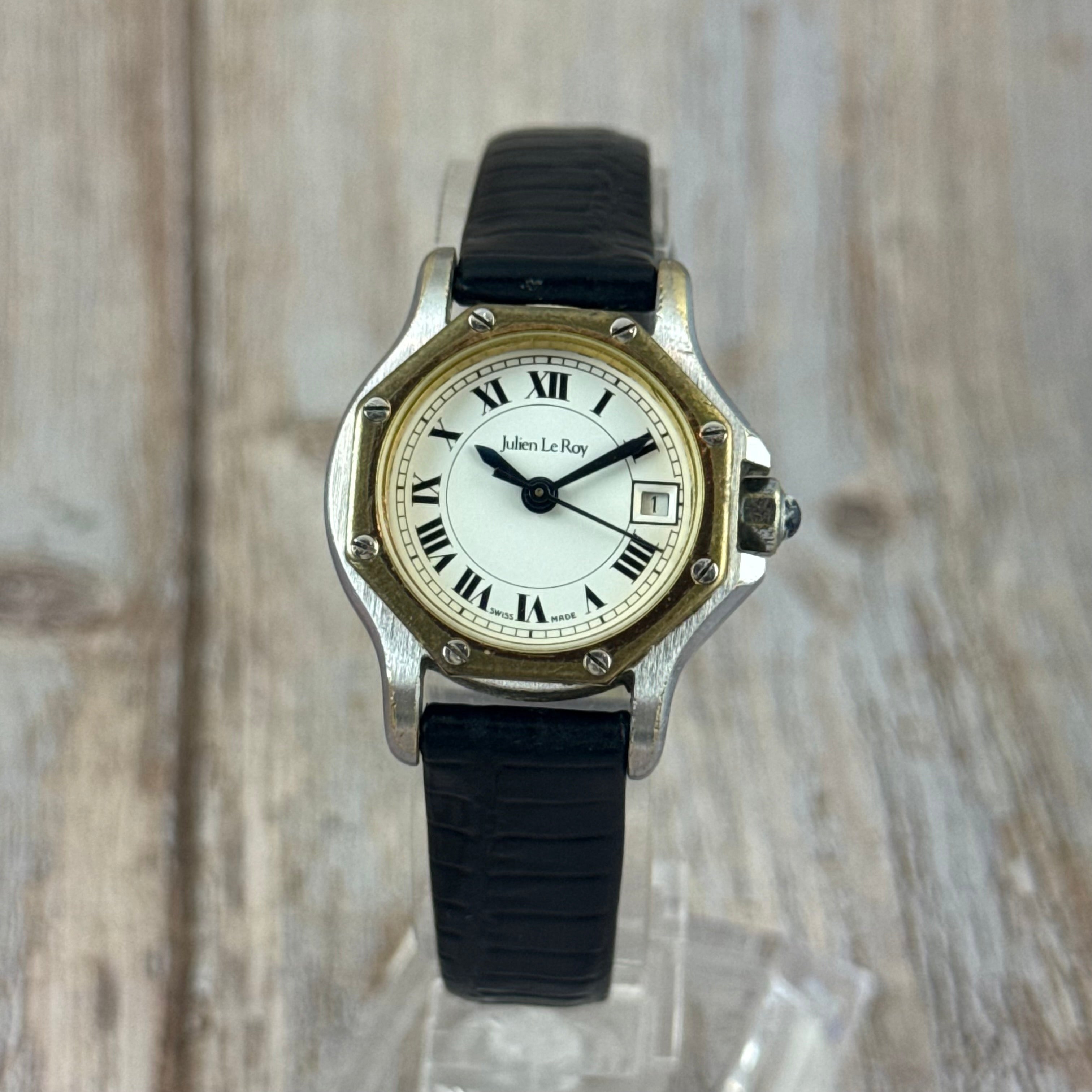 Vintage Julian Le Roy Ladies ‘santos octagon’ style automatic wrist watch 26mm gold & steel (ETA 2671)