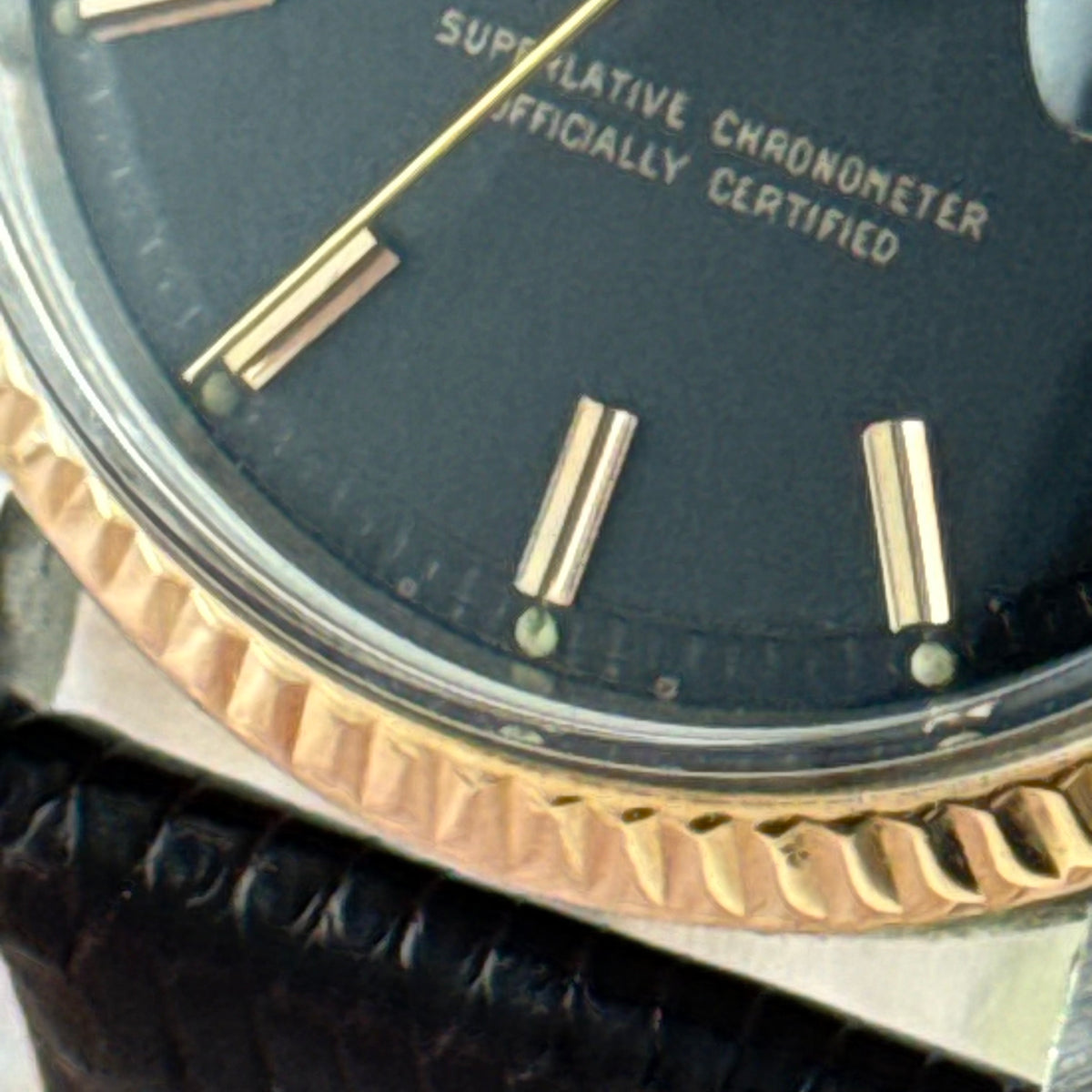 1974 Rolex Datejust 36 pink gold bi metal men’s wrist watch 1601 ‘black dial’ boxed