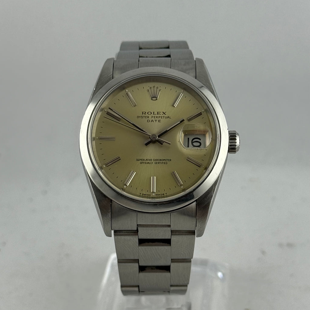 1990 Rolex Oyster Perpetual Date men’s steel champagne dial watch boxed