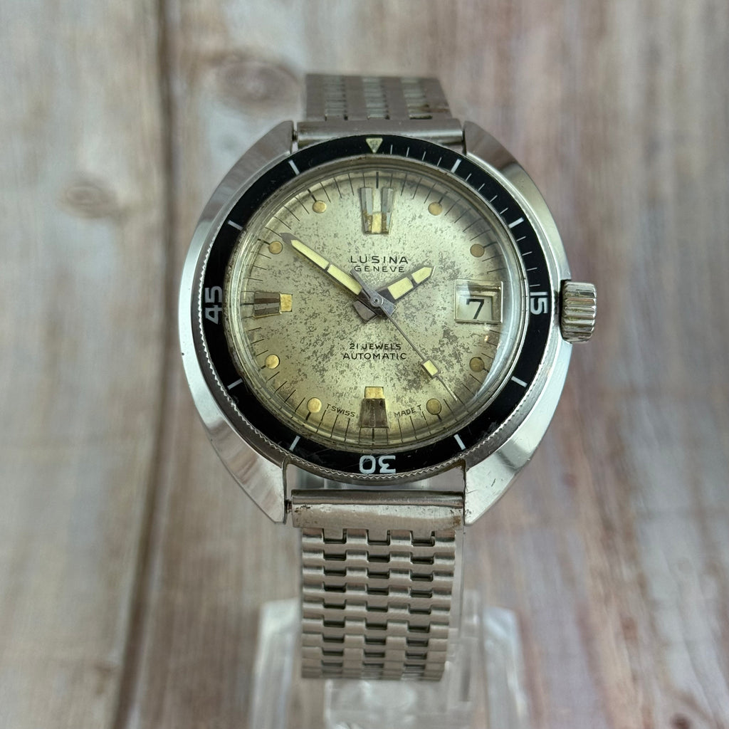 1960s Lusina Geneve Men’s Divers Watch Automatic 40mm Bakelite WORKING