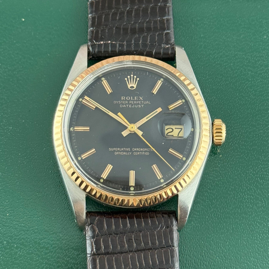 1974 Rolex Datejust 36 pink gold bi metal men’s wrist watch 1601 ‘black dial’ boxed