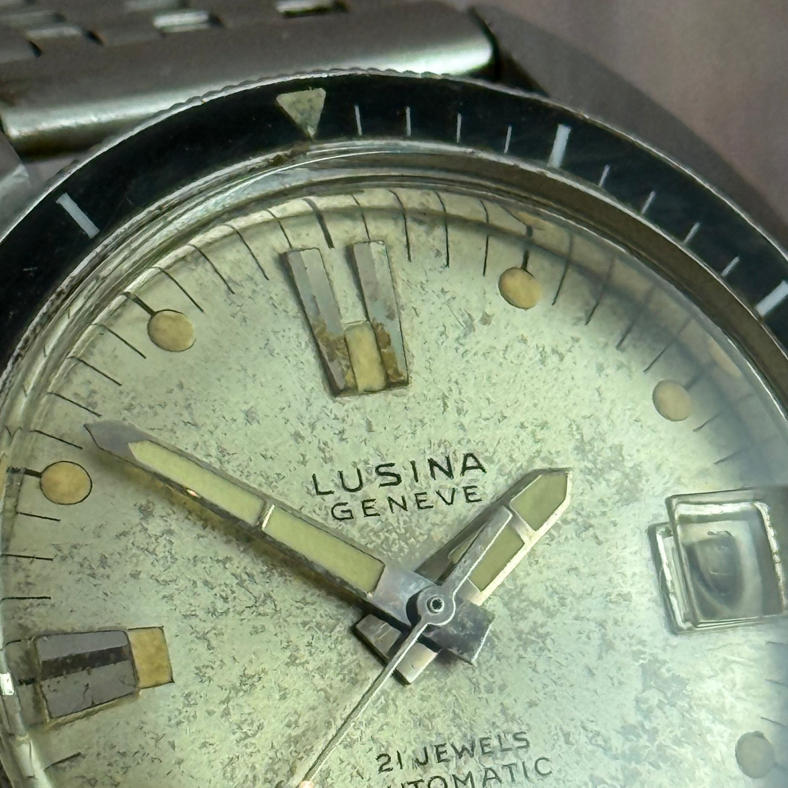 1960s Lusina Geneve Men’s Divers Watch Automatic 40mm Bakelite WORKING