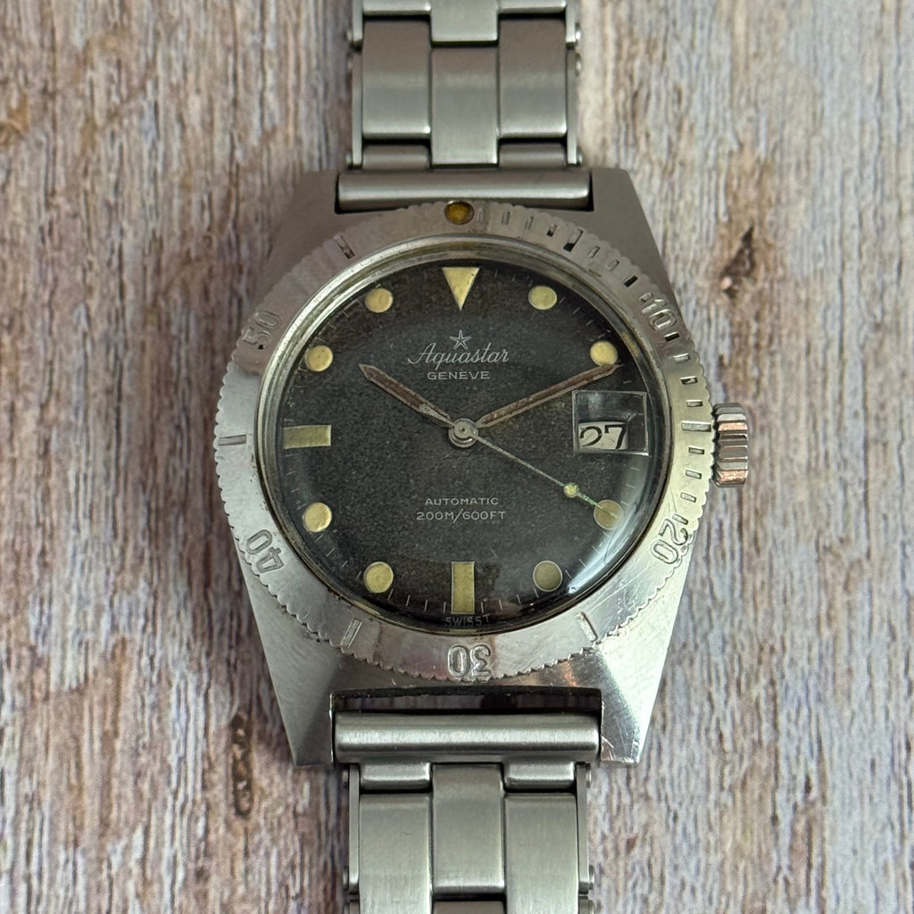 Vintage Aquastar 60 skin divers watch “tropical” patina men’s automatic watch