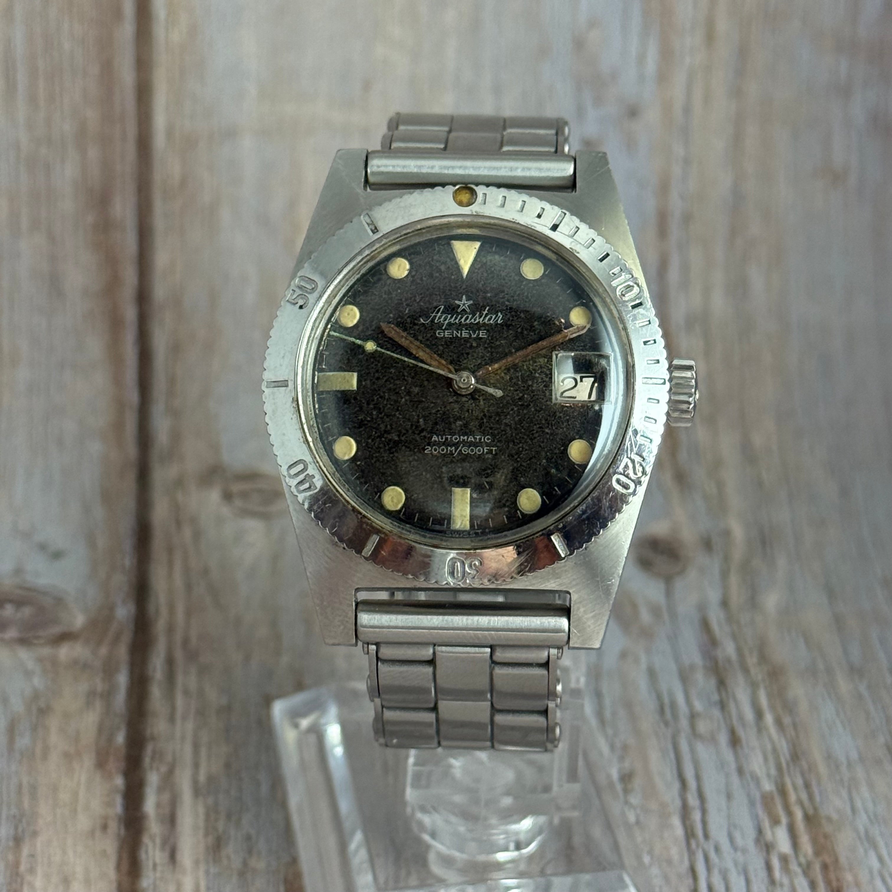Vintage Aquastar 60 skin divers watch “tropical” patina men’s automatic watch