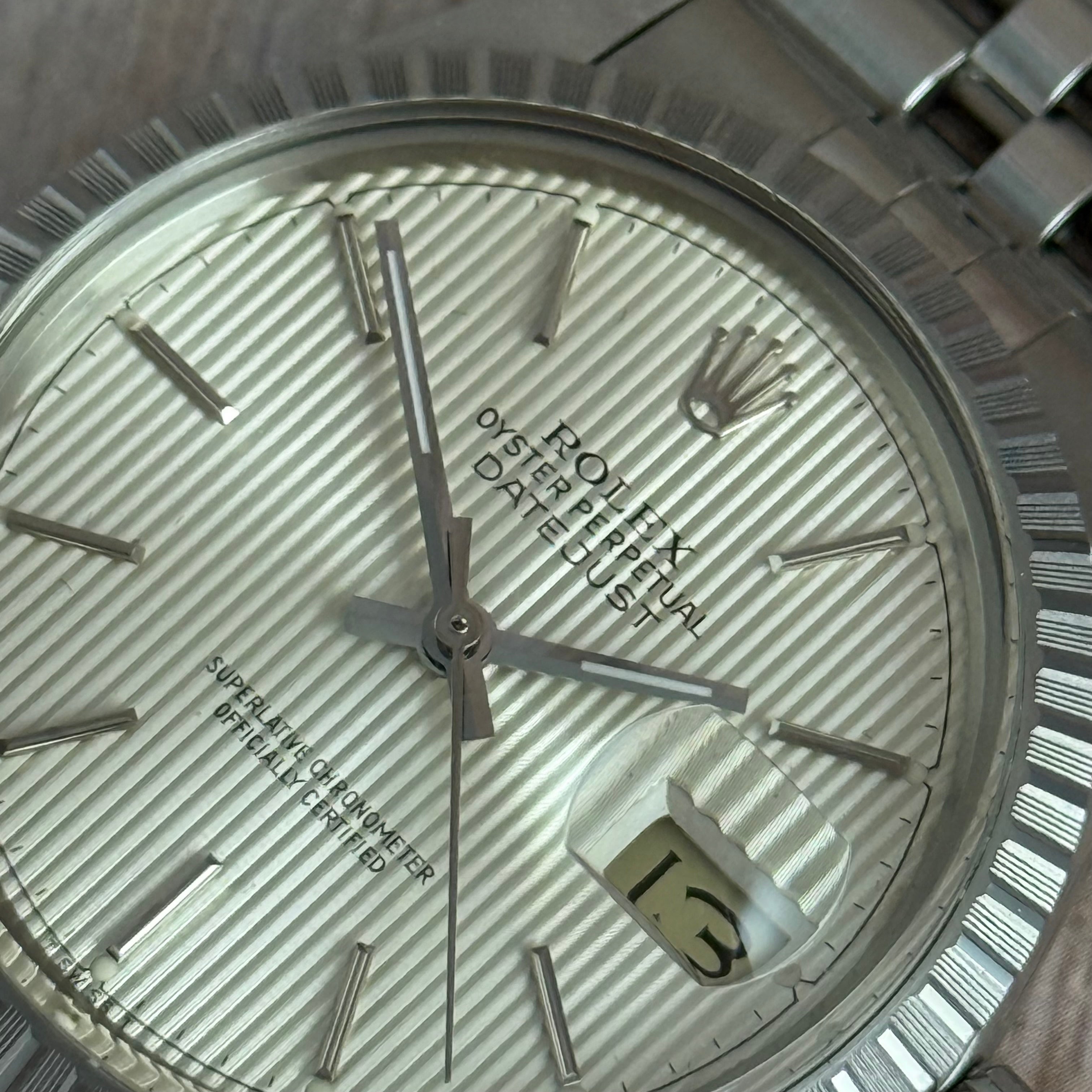 1986 Rolex Datejust 36 silver “tapestry” steel men’s watch boxed MINT CONDITION