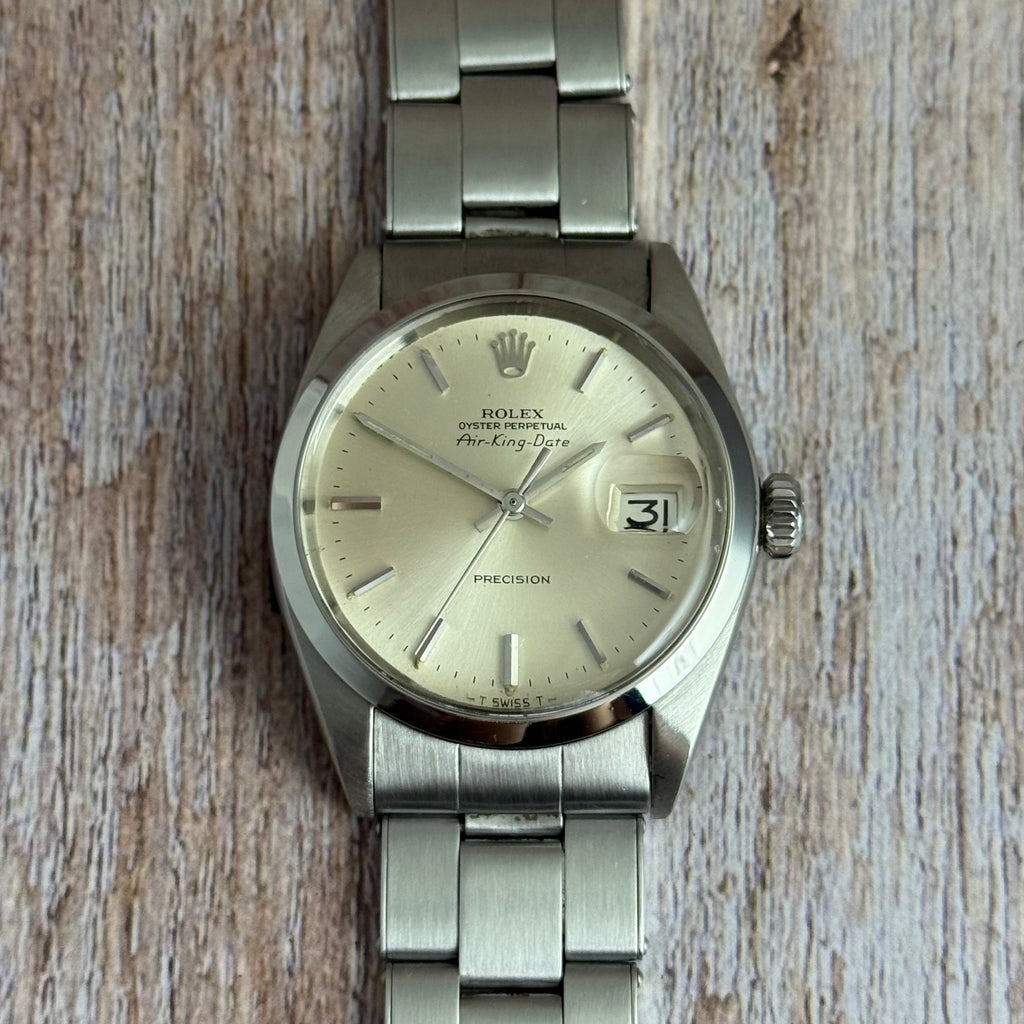 1971 Rolex Air King Date precision men’s steel automatic wrist watch 35mm (5700)