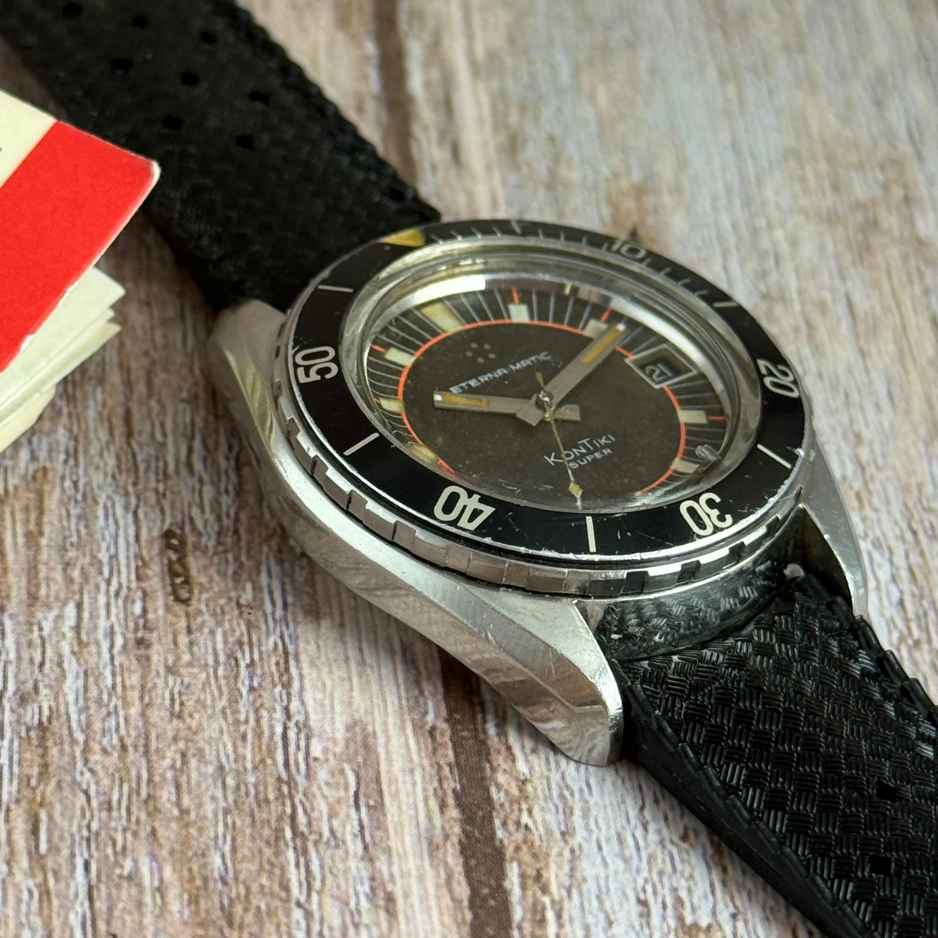 1970s Eterna-Matic KonTiki IDF military issue divers watch automatic boxed ‘chocolate’ tropical dial