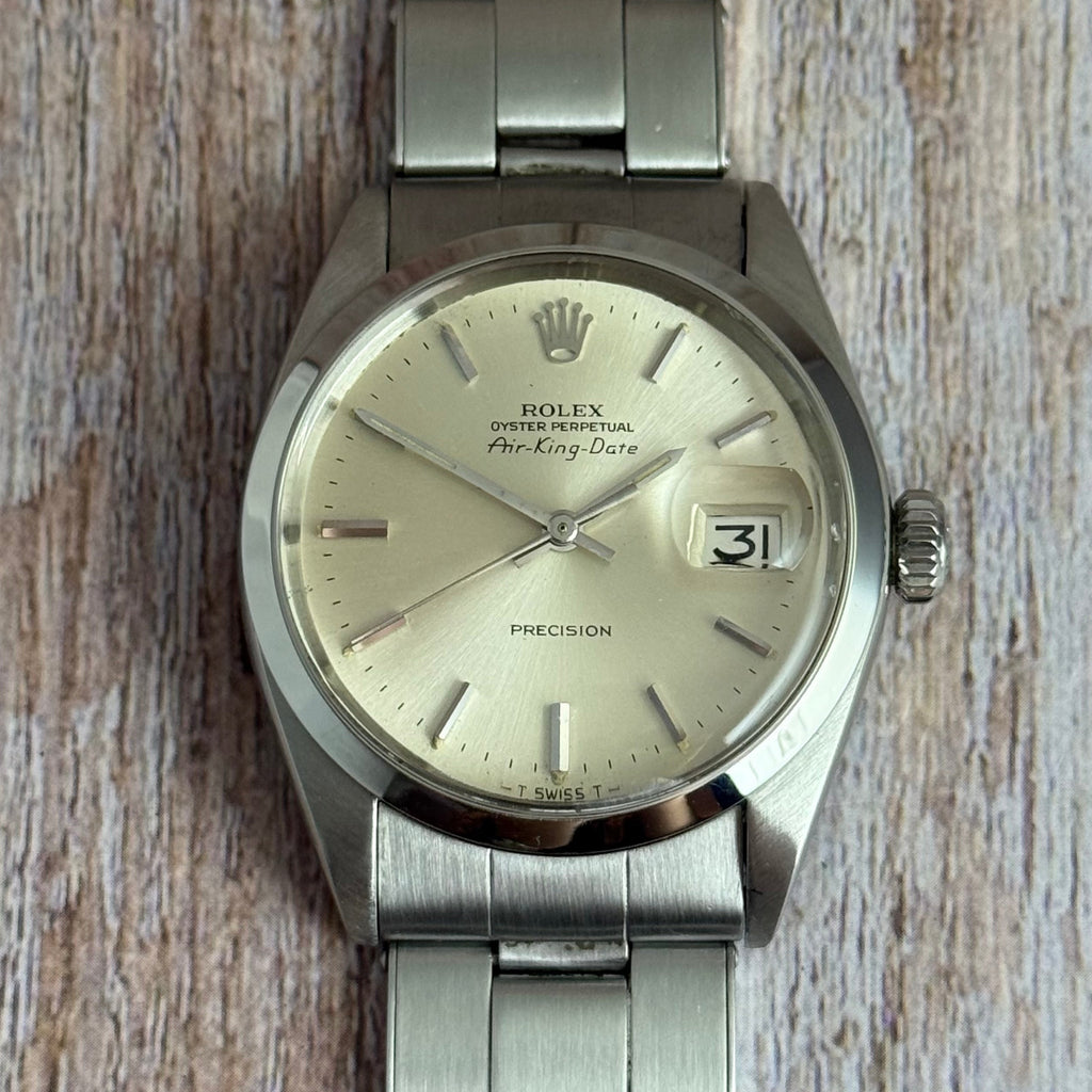 1971 Rolex Air King Date precision men’s steel automatic wrist watch 35mm (5700)
