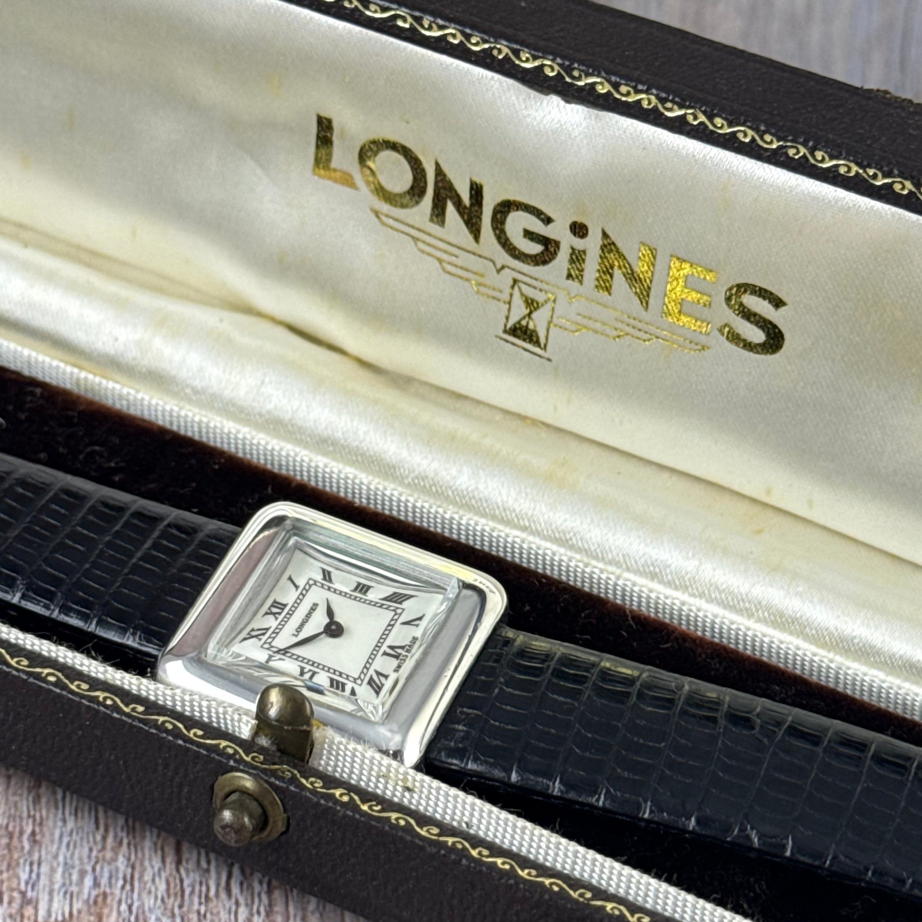 Vintage .925 solid silver Longines ladies tank square dress watch boxed 24mm