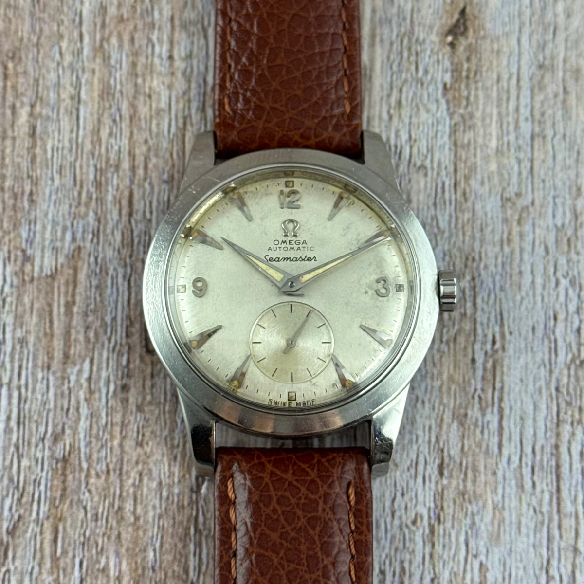 1950 Omega Seamaster automatic ‘bumper’ Arabic dial steel men’s watch