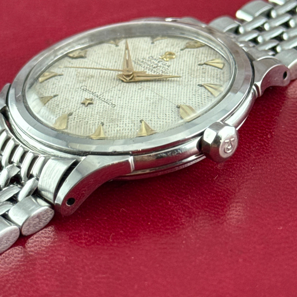 1952 Omega Constellation automatic ‘honeycomb’ dial men’s wrist watch 35mm steel boxed