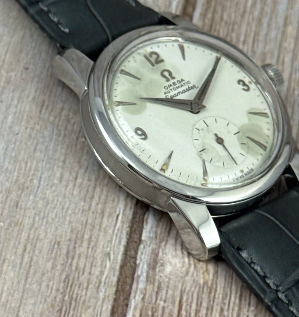 1954 Omega Seamaster Automatic Men’s Steel Wrist Watch “moon Crater” Patina Dial